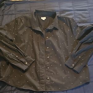 J Crew Factory Black Button Down With Rhinestones